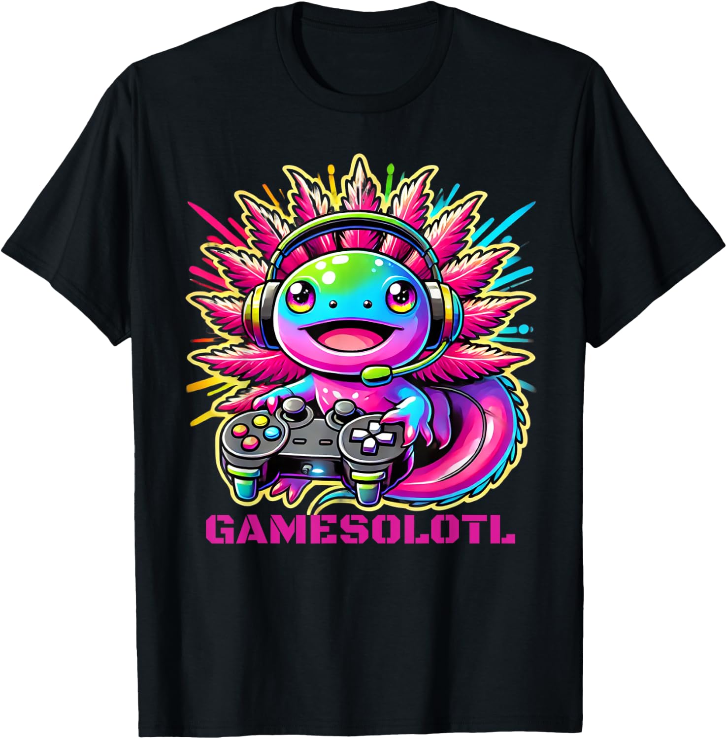 Gamesolotl Axolotl Gamer Cute Anime Kawaii Boys Girls T-Shirt - T-Shirt | Black
