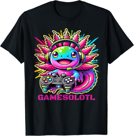 Gamesolotl Axolotl Gamer Cute Anime Kawaii Boys Girls T-Shirt - T-Shirt | Black