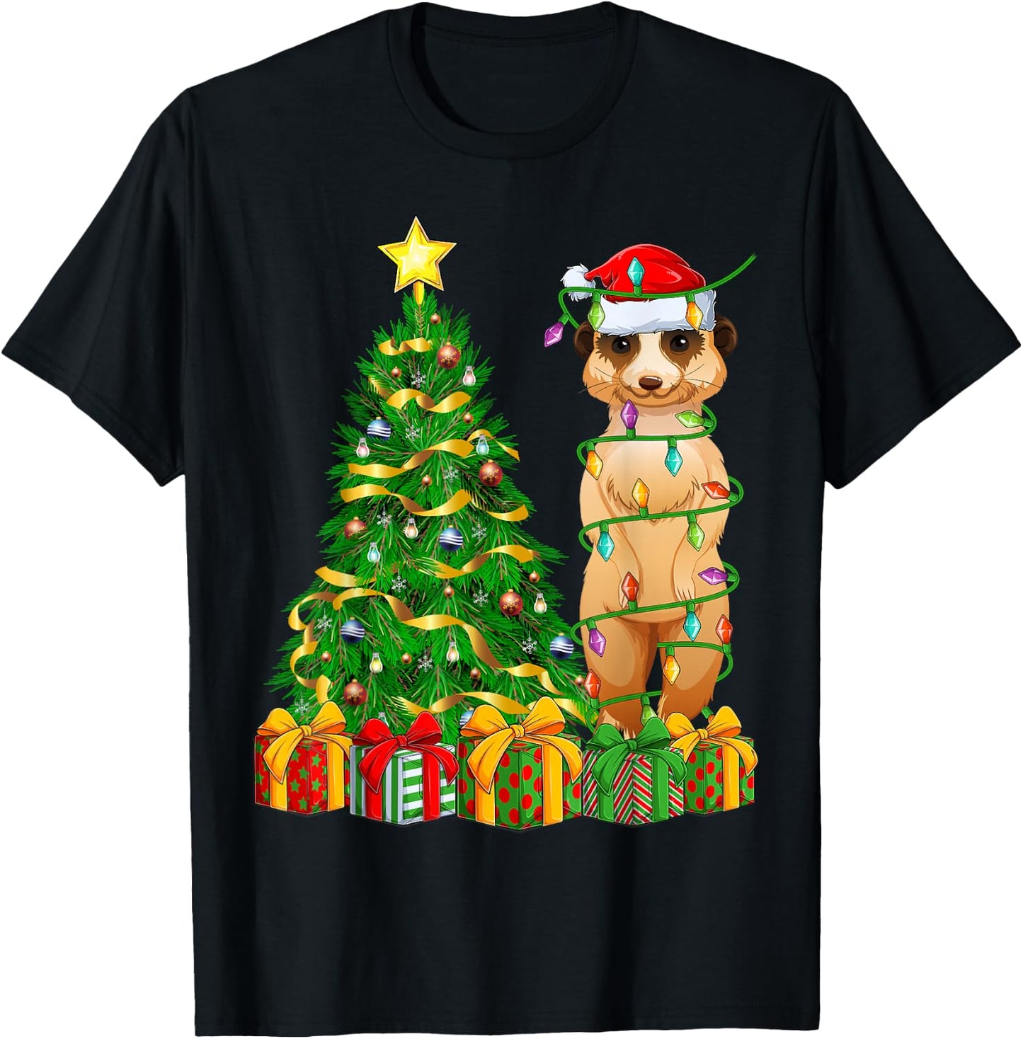 Meerkat Xmas Tree Lighting Santa Meerkat Christmas T-Shirt - T-Shirt | Black