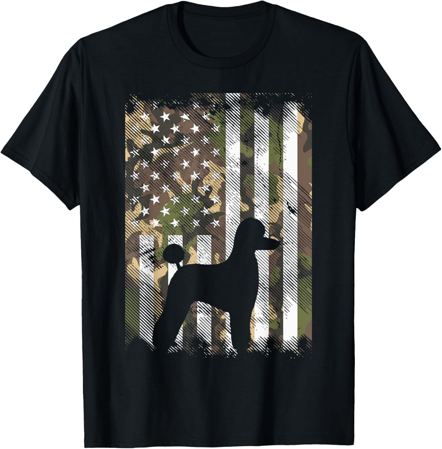 Camo America Flag Poodle Vintage Patriotic Dog Lover Gift T-Shirt - T-Shirt | Black