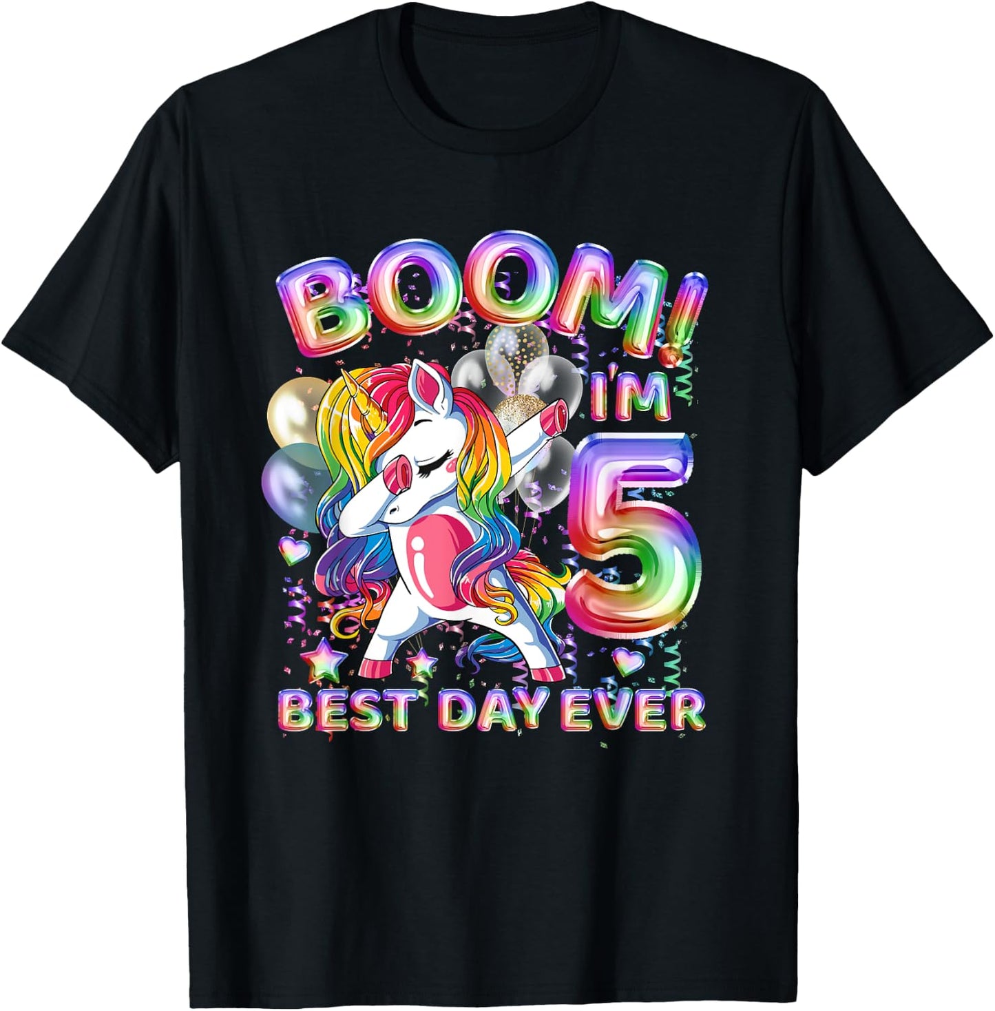 Cute Unicorn 5th Birthday Girl Party 5 Years Old Dabbing T-Shirt - T-Shirt | Black