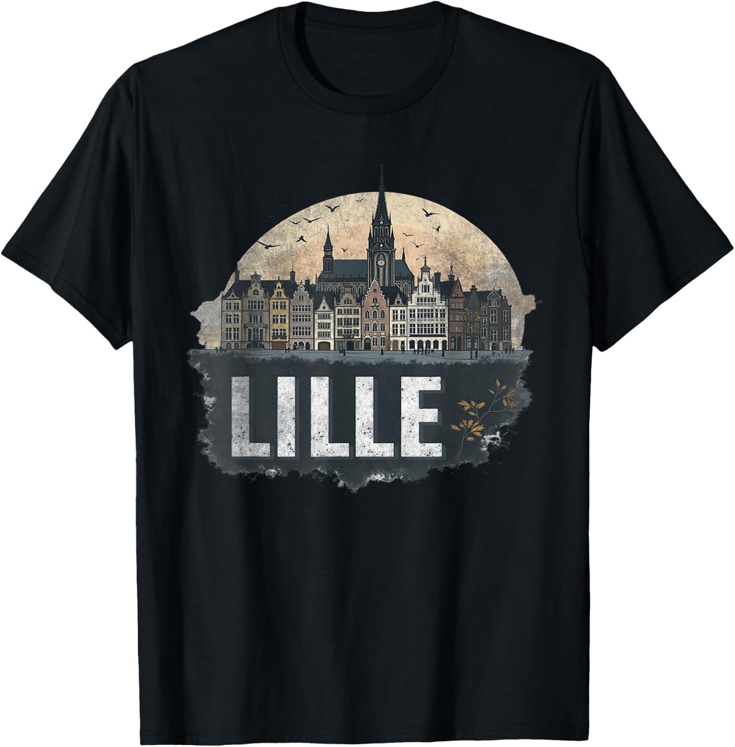 Souvenir Vintage Lille Landscape Retro , Black, S T-Shirt - T-Shirt | Black