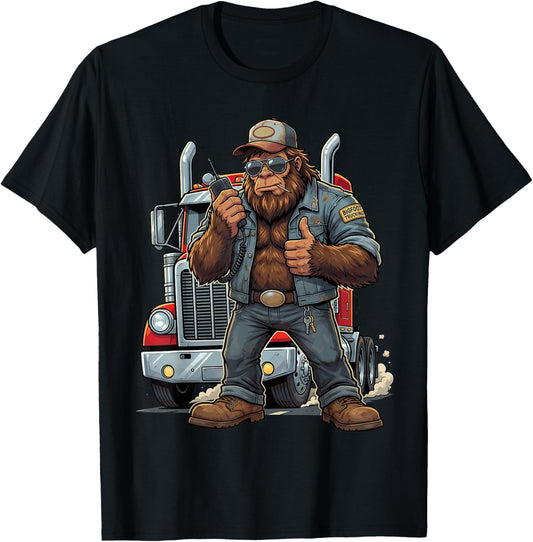 Bigfoot Truck Driver Sasquatch Semi Trucking Professional T-Shirt - T-Shirt | Black