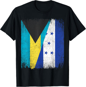 Half Bahamas Honduras Split Flag Bahamian Pride Roots T-Shirt - T-Shirt | Black
