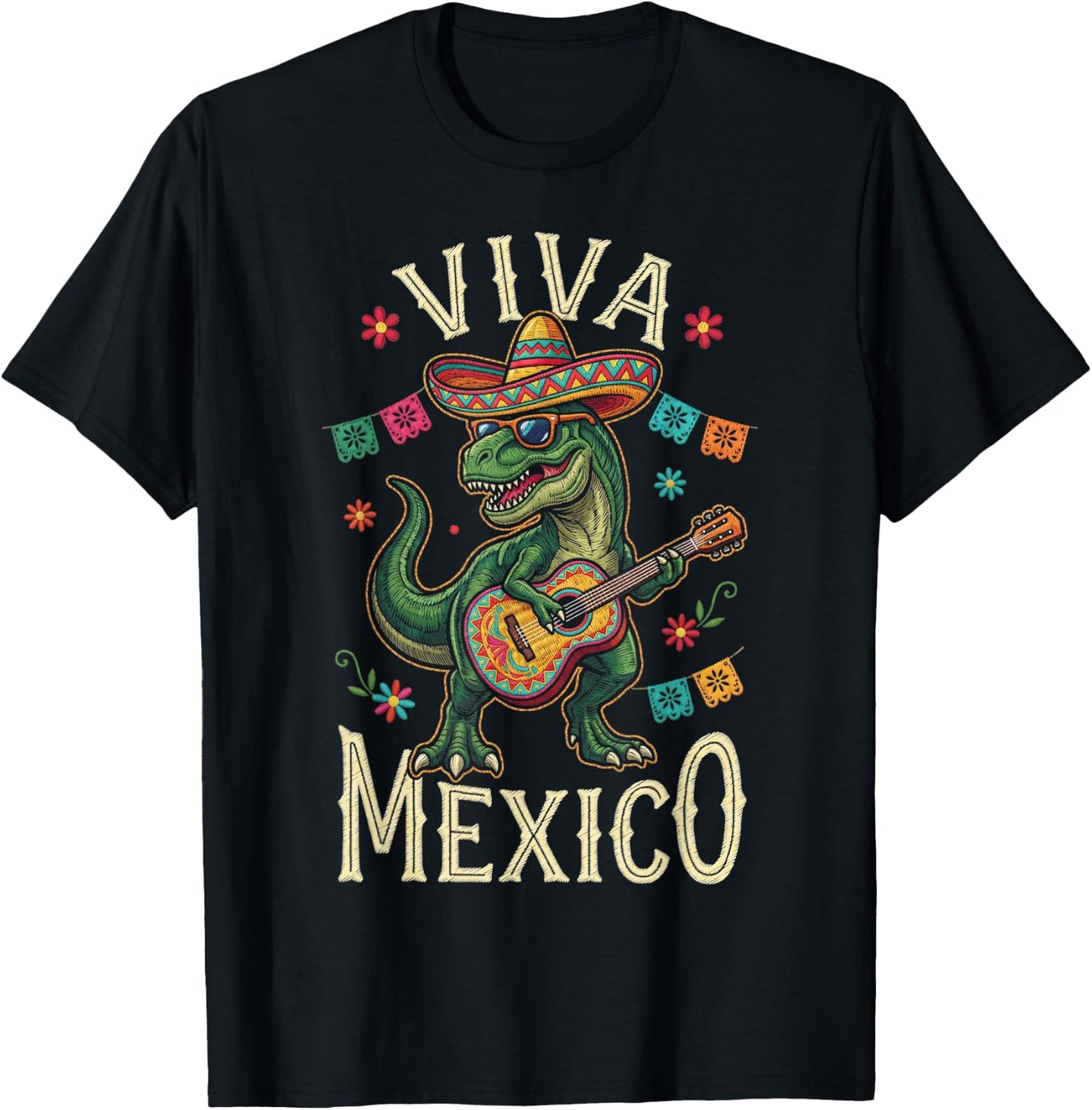Viva Mexico Boy Dinosaur Mexican Independence Day Kids T-Shirt - T-Shirt | Black
