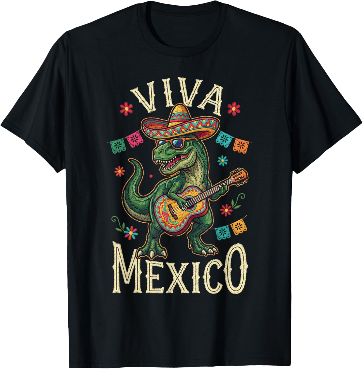 Viva Mexico Boy Dinosaur Mexican Independence Day Kids T-Shirt - T-Shirt | Black