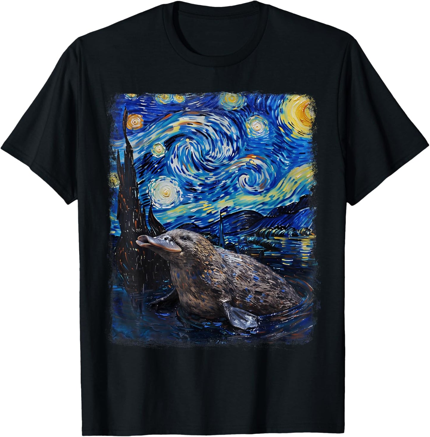 Platypus Starry Night Painting T-Shirt - T-Shirt | Black