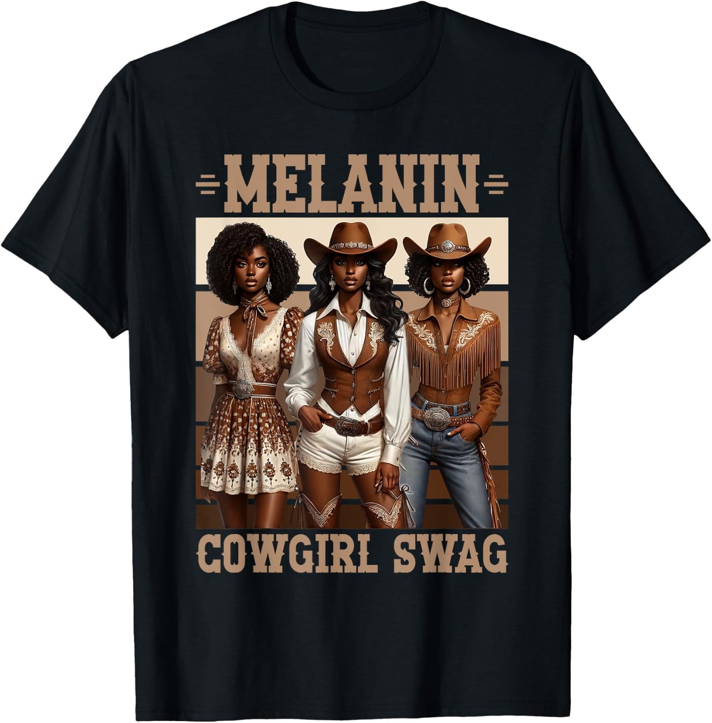 Melanin Cowgirl Swag Equestrian African American Western T-Shirt - T-Shirt | Black