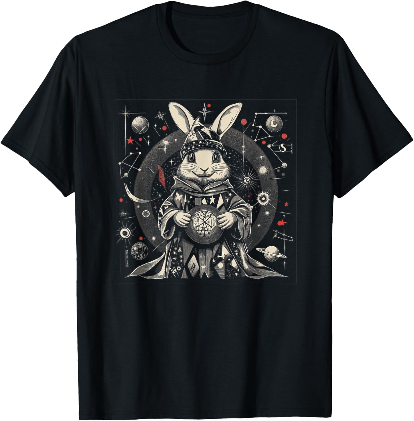 Easter Bunny Wizard Celestial Fantasy Art T-Shirt - T-Shirt | Black