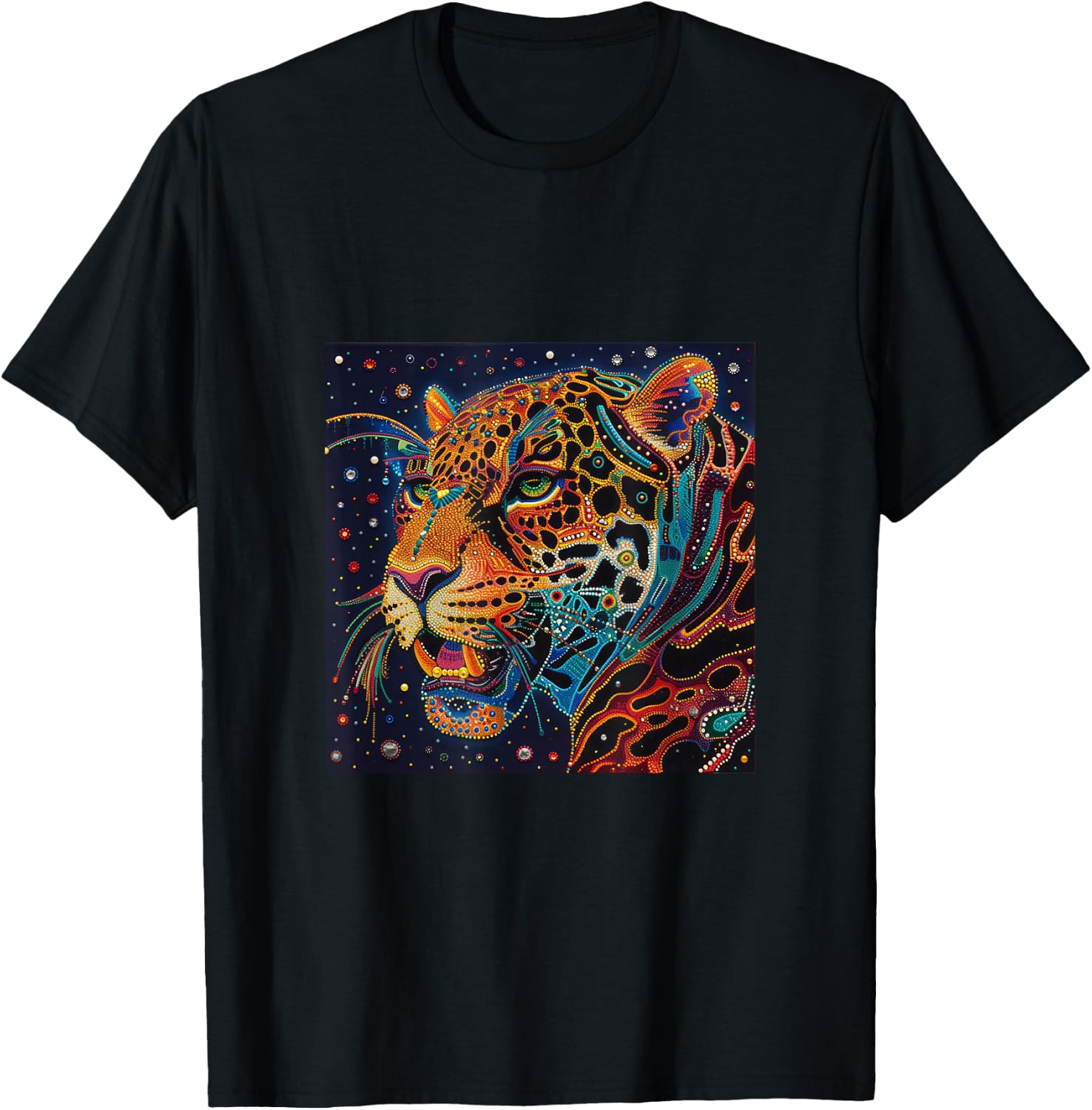 Jaguar Head Huichol Art Mexico Aztec Mayas T-Shirt - T-Shirt | Black