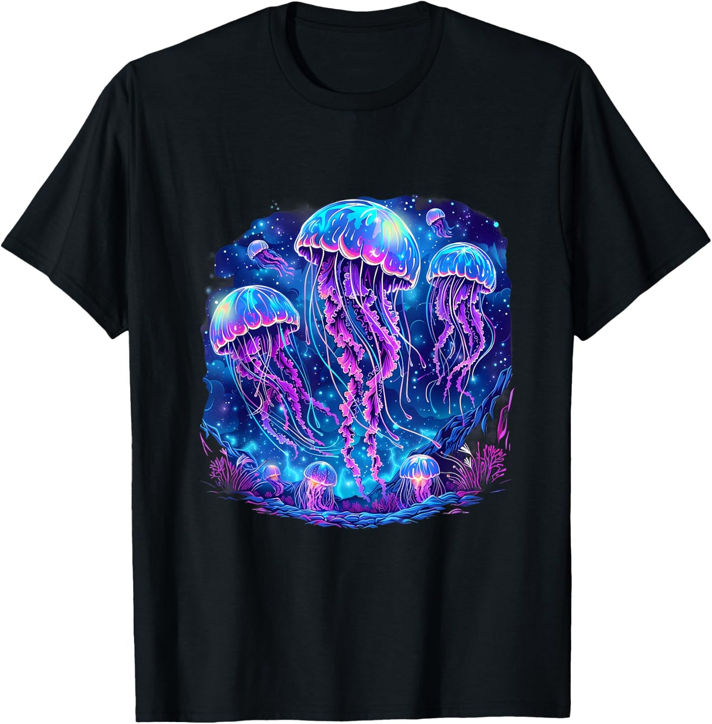 Jellyfish Sea Ocean Jellyfish Motif Artwork Marine Mammal T-Shirt - T-Shirt | Black