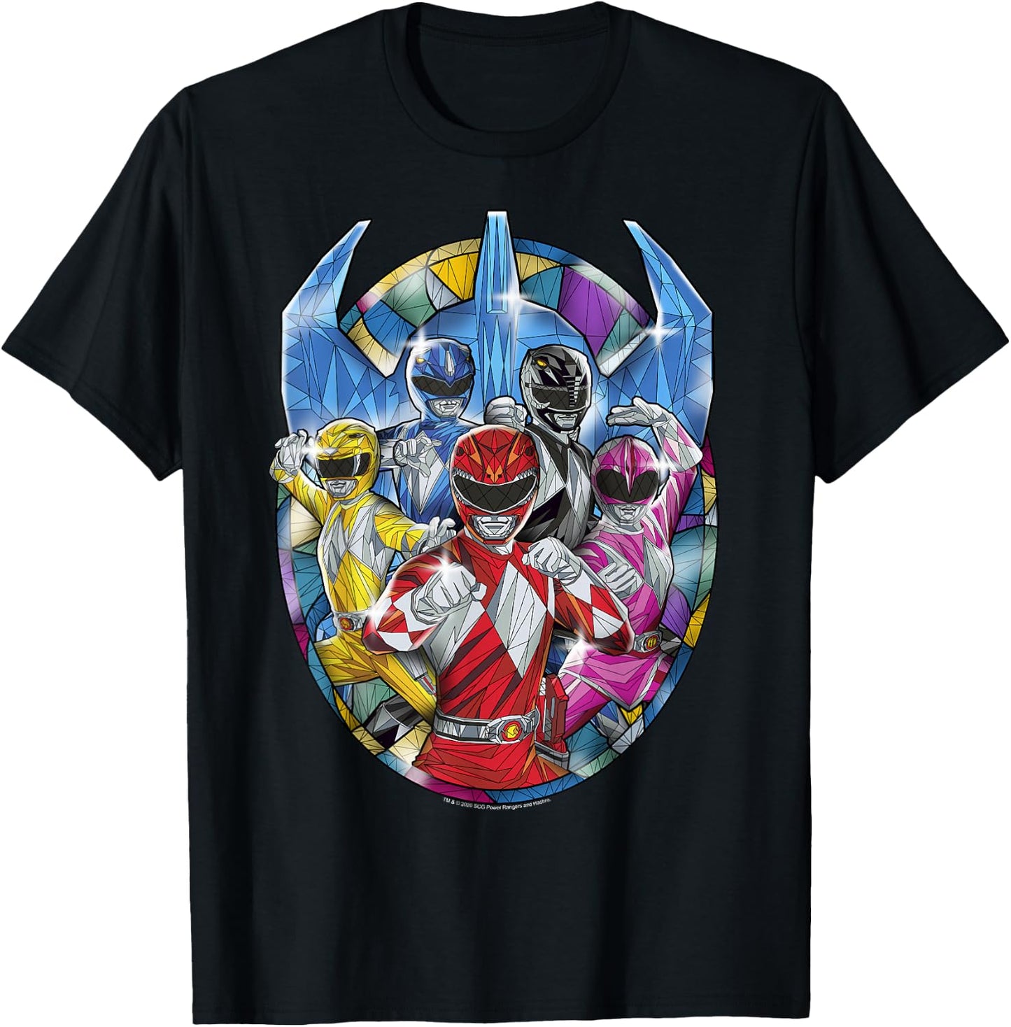 Power Rangers Stained Glass Action Pose Portrait T-Shirt - T-Shirt | Black