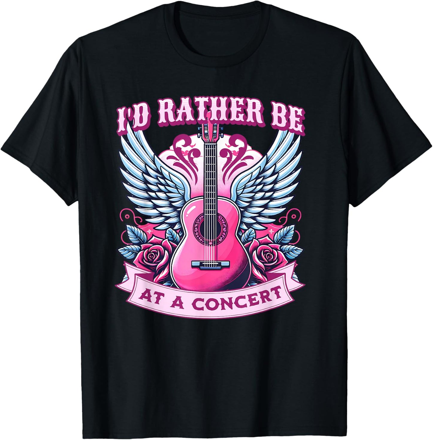 Id Rather Be At A Concert Music Lover Band Festival Guitar T-Shirt - T-Shirt | Black