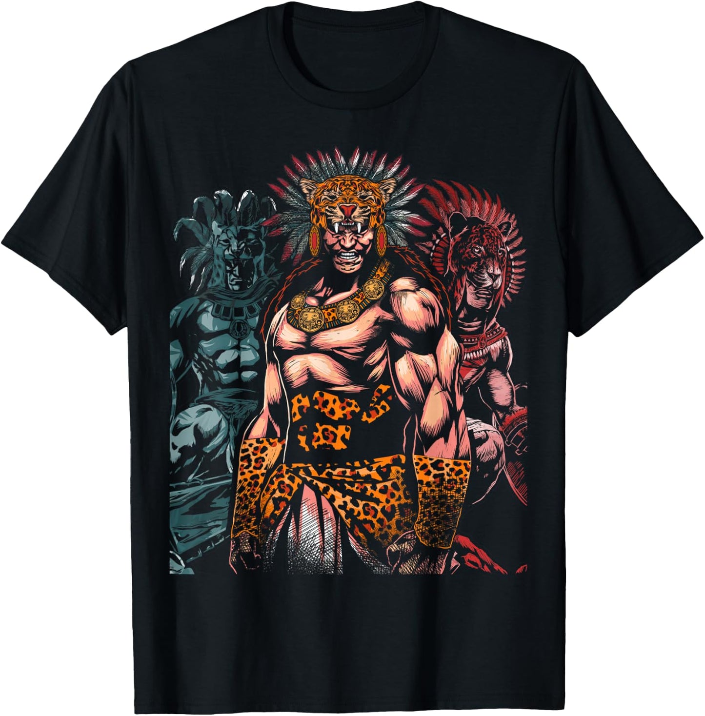 Aztec Jaguar Ancient Warrior Native Mexican Mythology T-Shirt - T-Shirt | Black