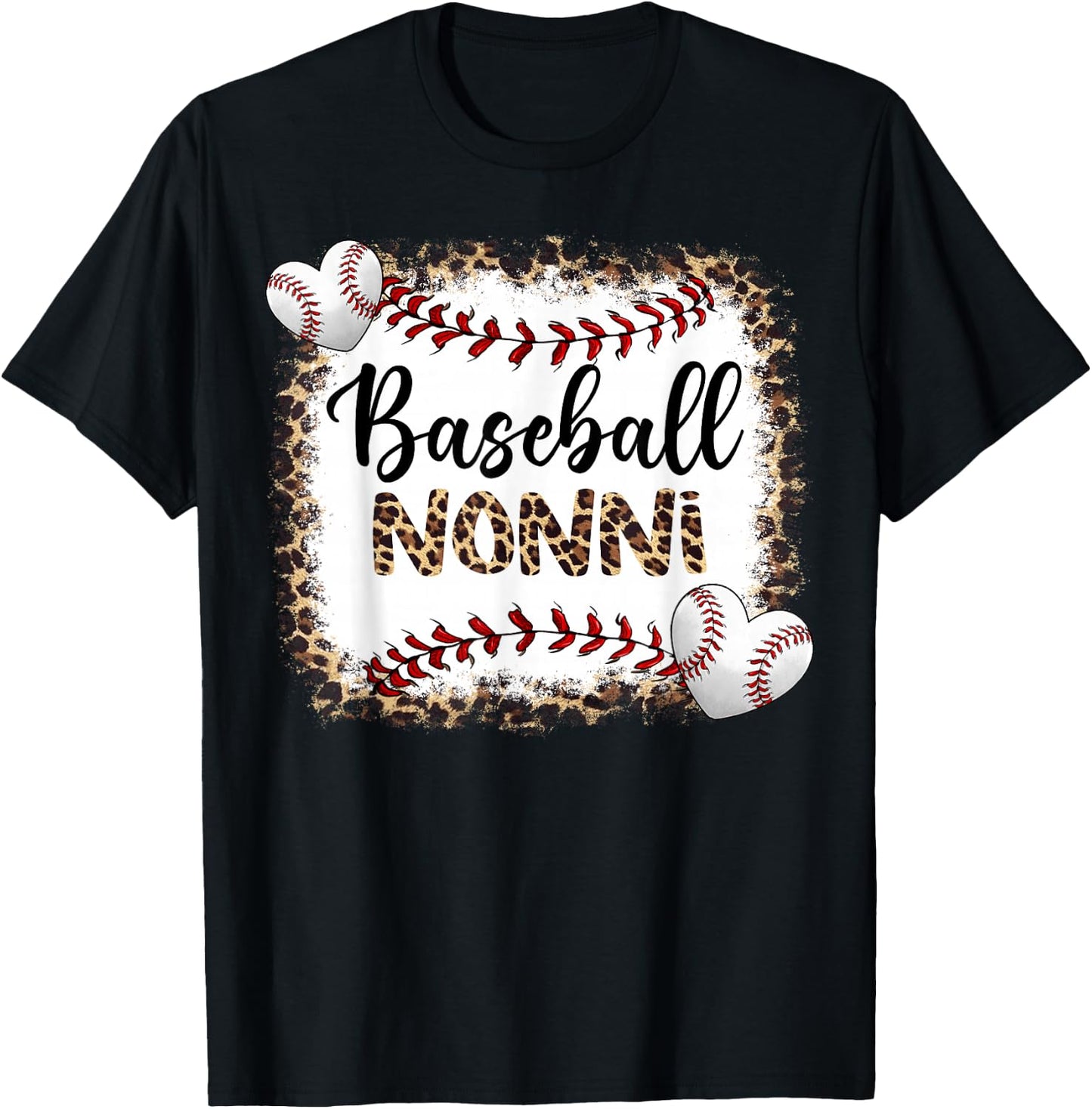 Baseball Nonni Vintage Leopard Baseball Pride T-Shirt - T-Shirt | Black
