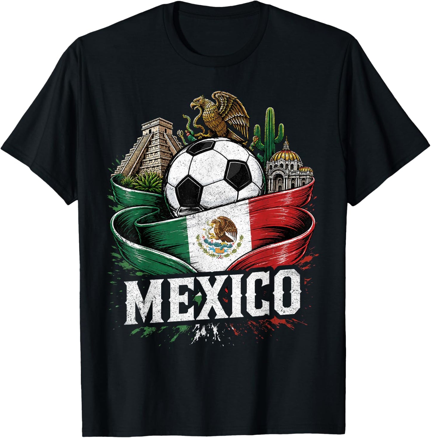 Mexico Mexican Flag Retro Vintage Pride Boys Women Men T-Shirt - T-Shirt | Black