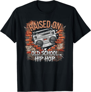 Raised ON Old School Graffiti Rap Hip HOP Cassette T-Shirt - T-Shirt | Black