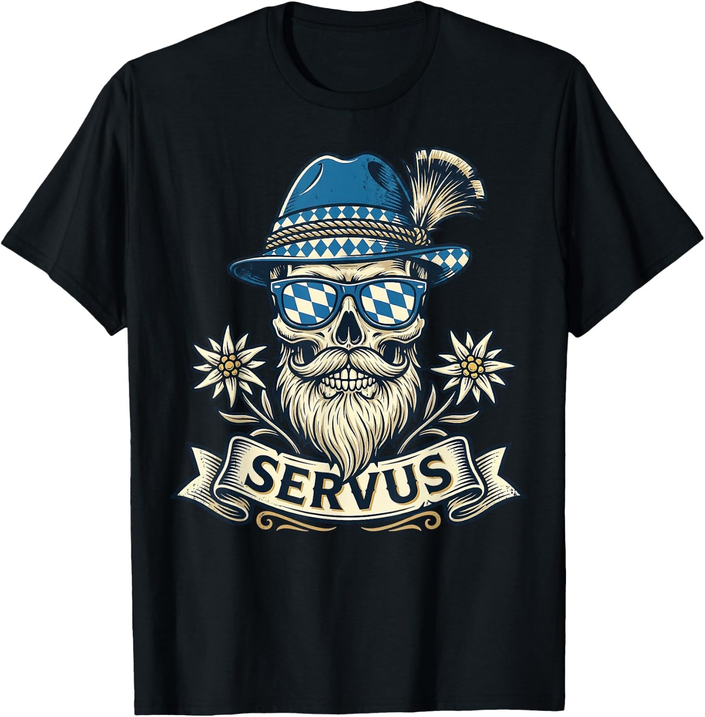 Trachten Servus Herren Trachtenshirt Bayern Bayrisch T-Shirt - T-Shirt | Black