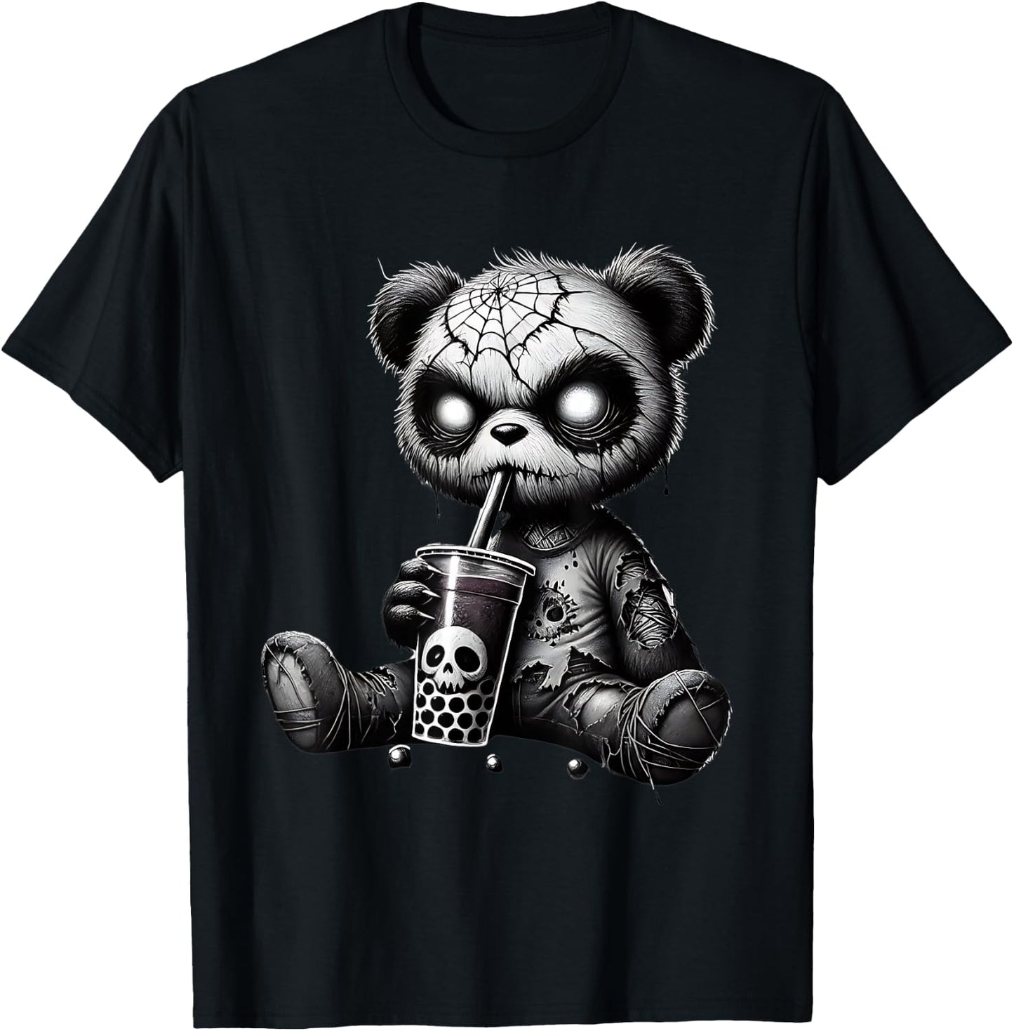 Creepy Panda Bubble Tea Halloween T-Shirt - T-Shirt | Black