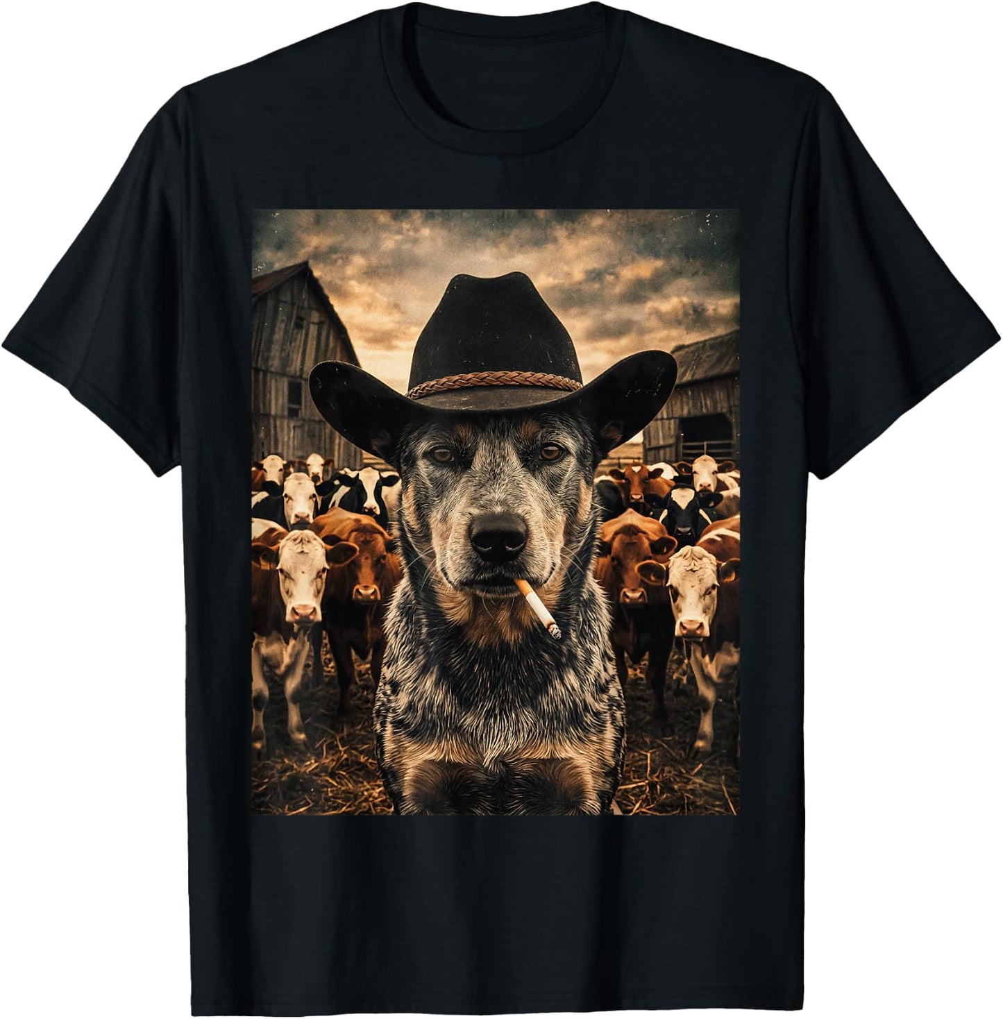 Blue Heeler Cowboy Vintage Western Ranch Farm Dog Selfie Men T-Shirt - T-Shirt | Black