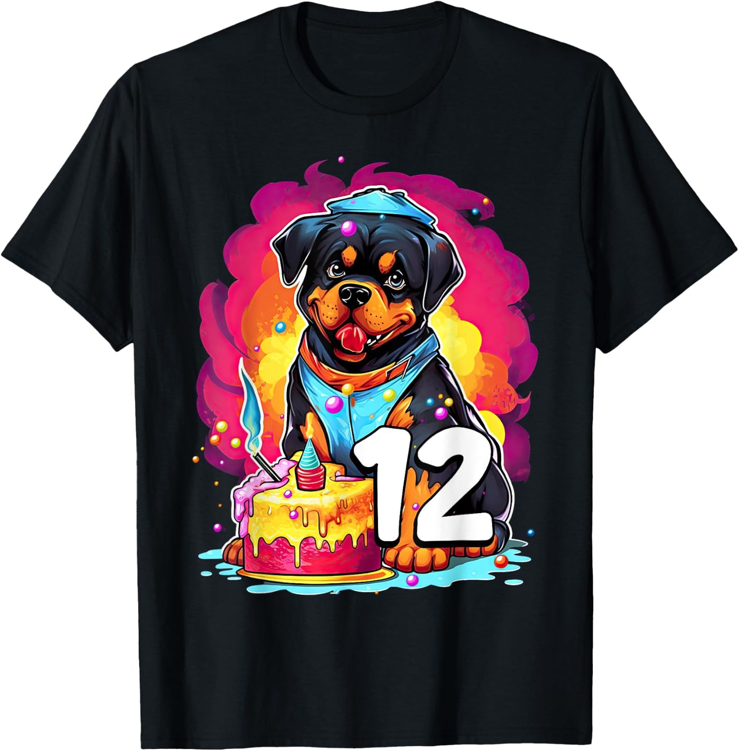 Rottweiler Dog 12th Birthday Themed Party 12 Years Old Men Women Kids T-Shirt - T-Shirt | Black