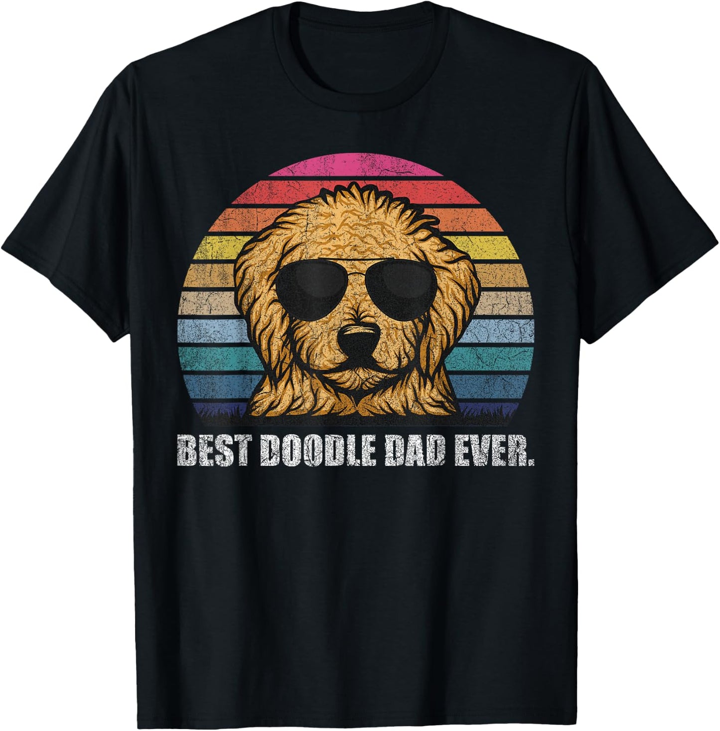 Best Doodle Dad Ever Shirt Vintage Retro Goldendoodle Dad T-Shirt - T-Shirt | Black