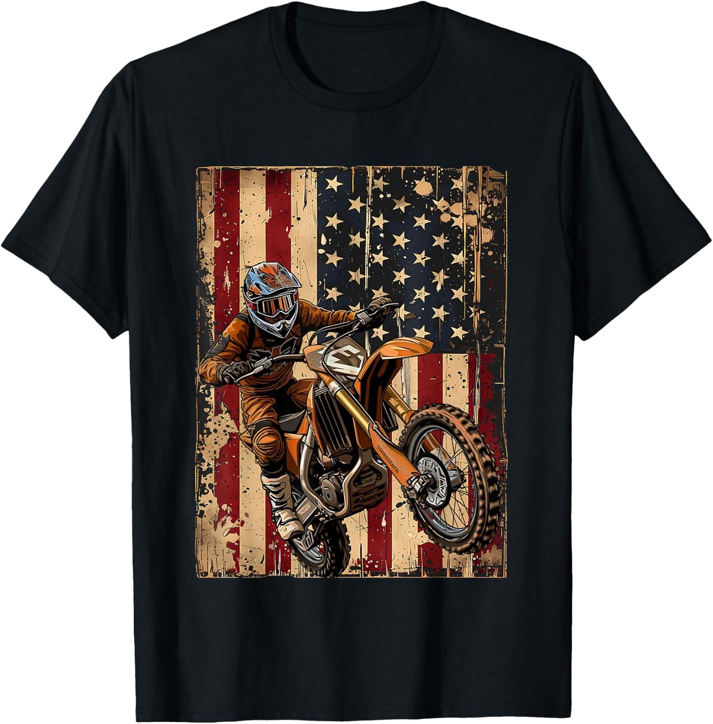 BASBO -Kids American Flag Dirt Bike Motocross T-Shirt - T-Shirt | Black