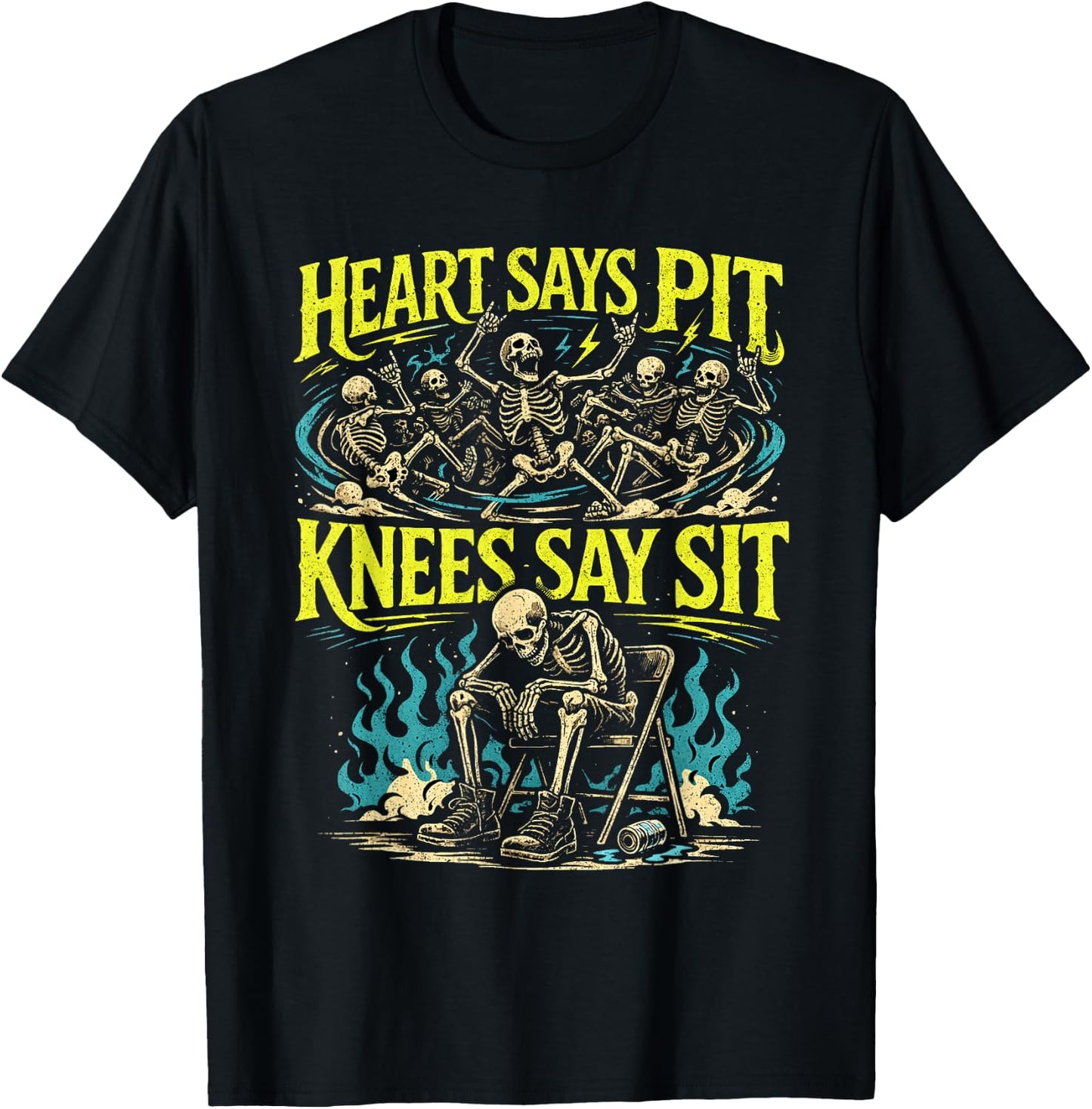 Heart Says Pit Knees Say Sit Skelett Lustiger Spruch Zitat T-Shirt - T-Shirt | Black