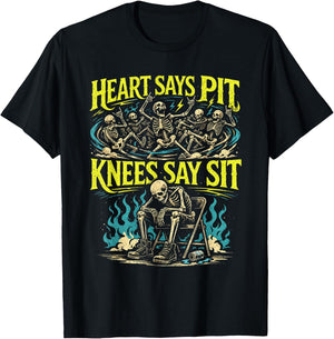 Heart Says Pit Knees Say Sit Skelett Lustiger Spruch Zitat T-Shirt - T-Shirt | Black