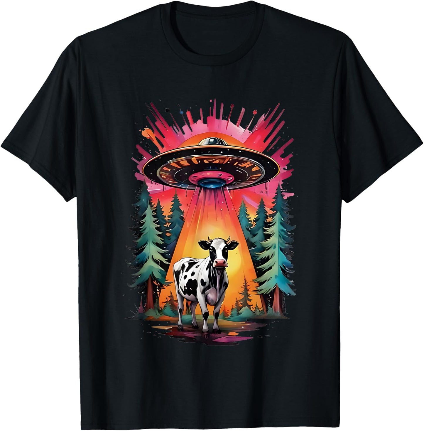 Vintage UFO Cow Abduction Alien T-Shirt - T-Shirt | Black
