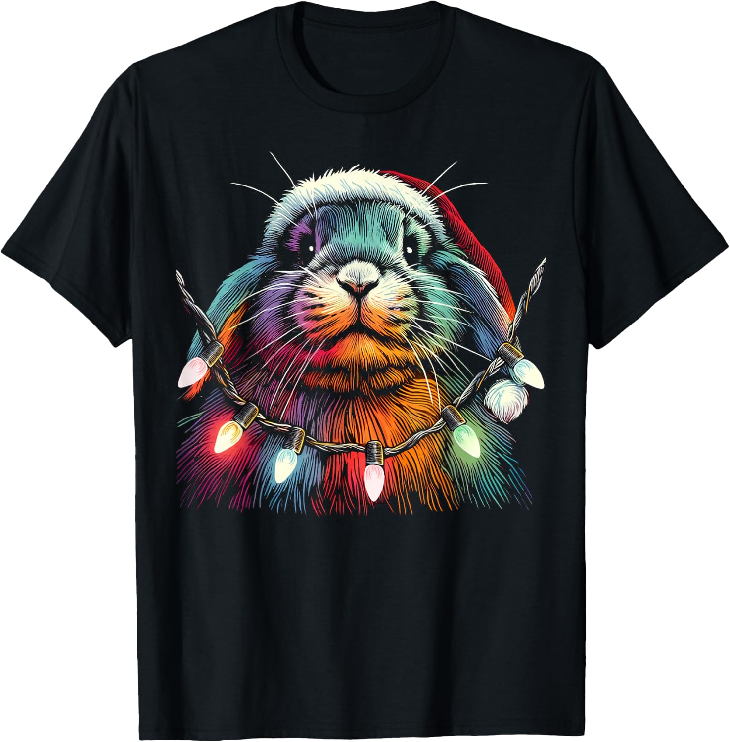 Christmas Lights: A Bunny’s Greatest Temptation Lop Rabbit T-Shirt - T-Shirt | Black