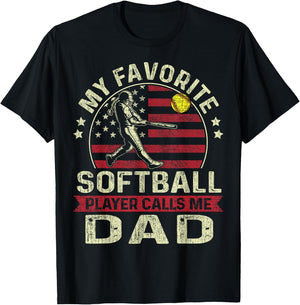 Fathers Day My Favorite Softball Player Calls Me Dad US Flag T-Shirt - T-Shirt | Black