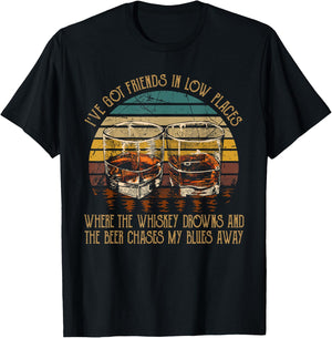 I've Got Friends In Low Places Vintage Country Music Funny T-Shirt - T-Shirt | Black