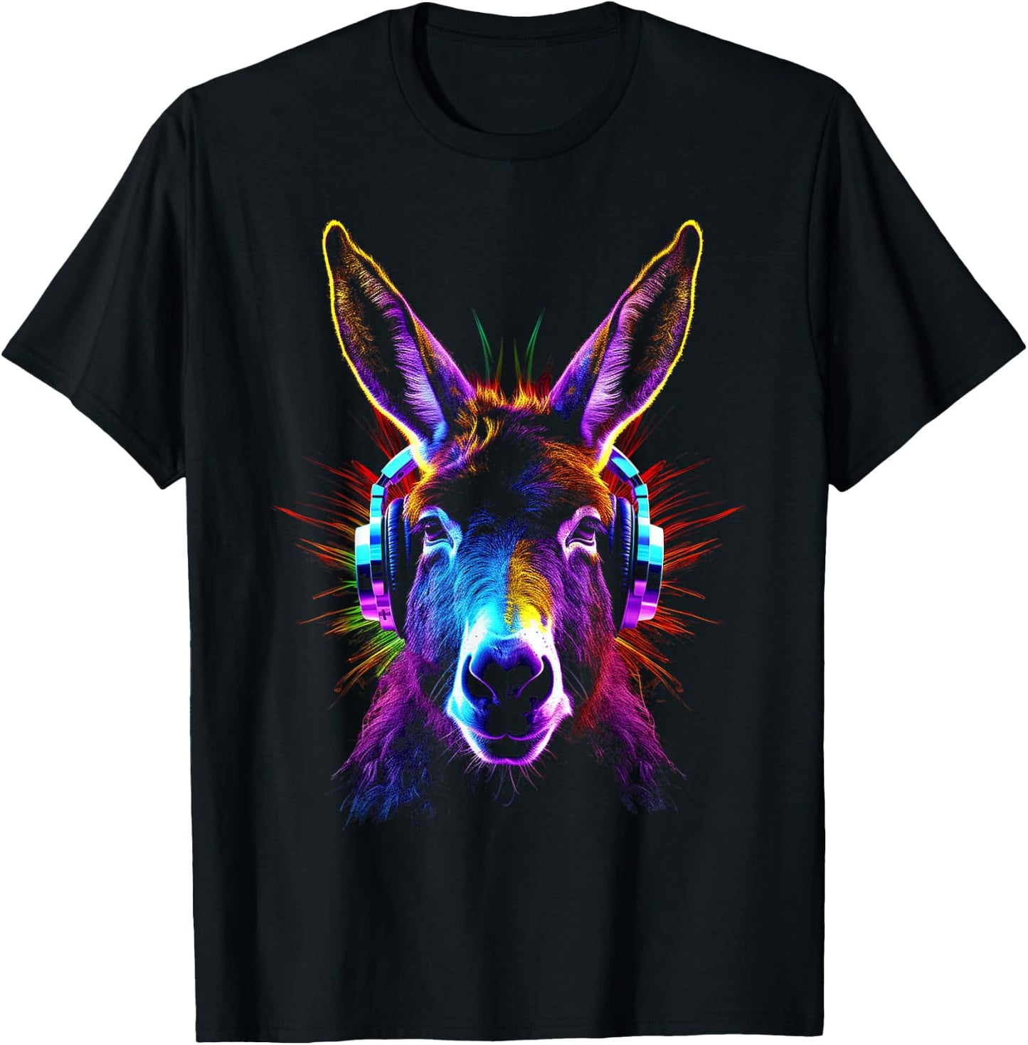 Esel Kopfhörer Tiermotiv Musik Kunst Esel T-Shirt - T-Shirt | Black