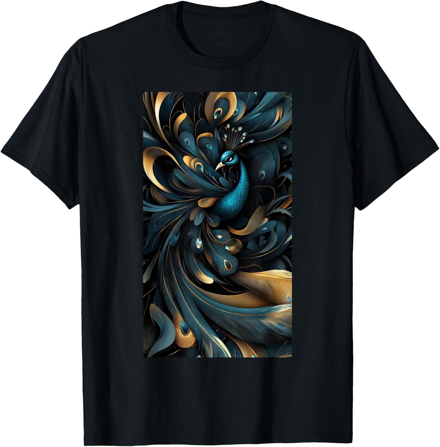 Peacock Feather Peacock art Colors Bird Abstract T-Shirt - T-Shirt | Black
