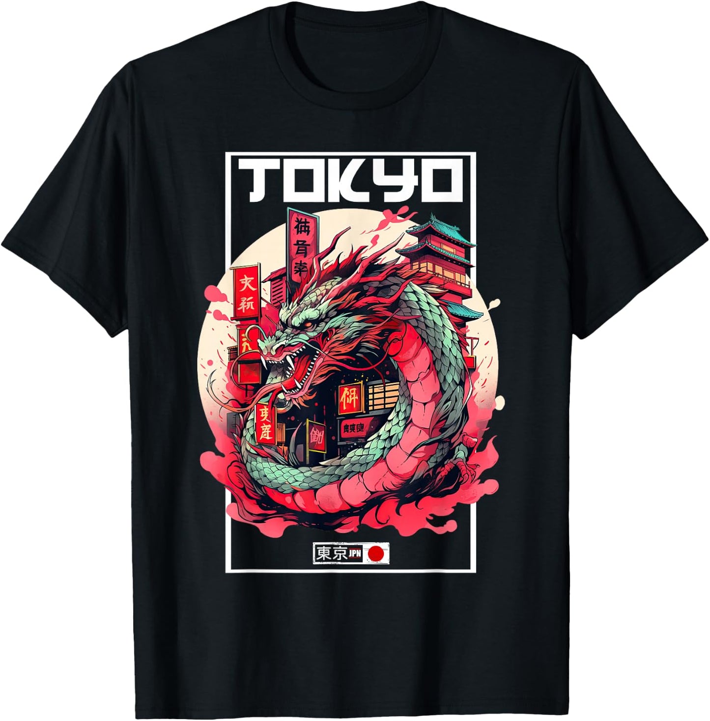 Tokyo Asian inspired vintage style 80s retro Japanese Dragon T-Shirt - T-Shirt | Black