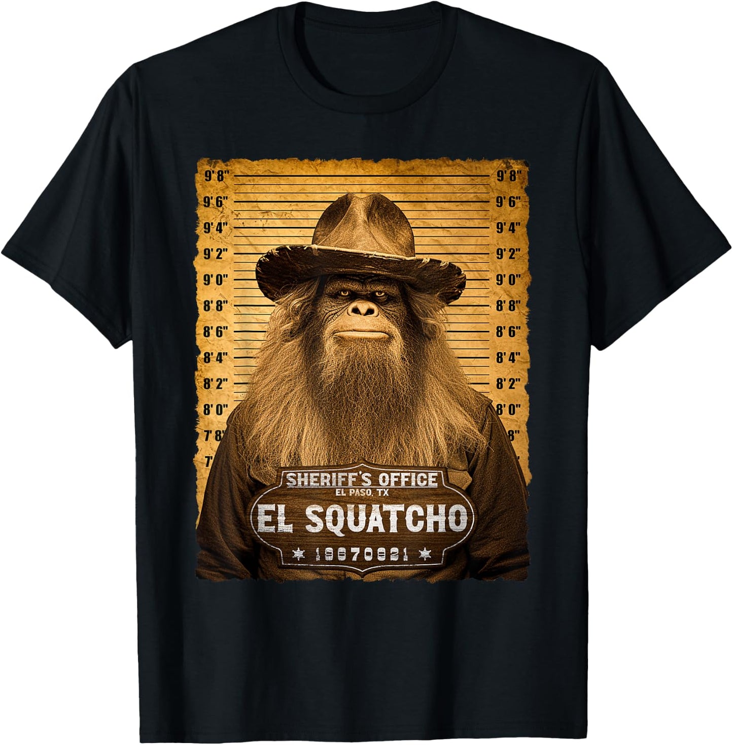 Funny Wanted El Squatcho - Sasquatch Bigfoot Lover Mugshot T-Shirt - T-Shirt | Black