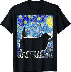 Sheep Starry Night Van Gogh Funny Sheep Farmer Lamb T-Shirt - T-Shirt | Black