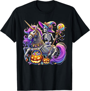 Skeleton Riding Skeleton Unicorn Halloween Costume T-Shirt - T-Shirt | Black