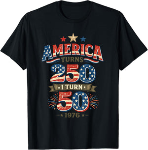 America Turns 250 I Turn 50 Vintage 1976 Birthday T-Shirt - T-Shirt | Black