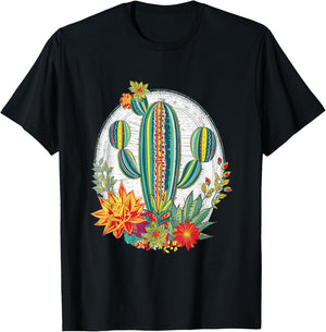 Serape Cactus Print Turquoise Western Saguaro Cactus T-Shirt - T-Shirt | Black
