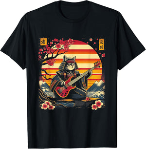 Japanese Samurai Cat Playing The Bass Ninja Kitten Warriors Women T-Shirt - T-Shirt | Black