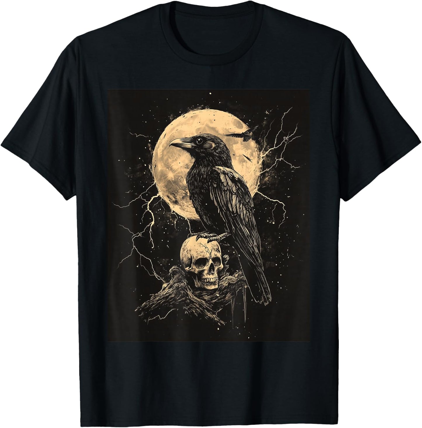 Raven Skull Moon Scary Black Gothic Spooky Women Black Crow T-Shirt - T-Shirt | Black