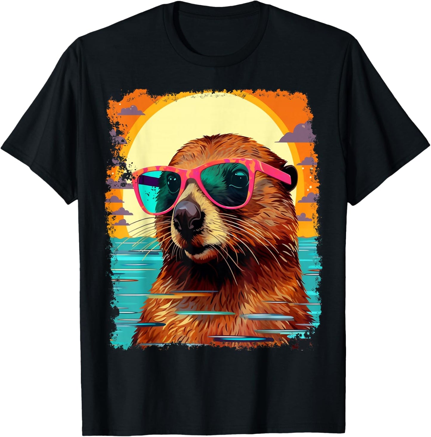 Pop Art Colorful Hawaiian Beaver T-Shirt - T-Shirt | Black