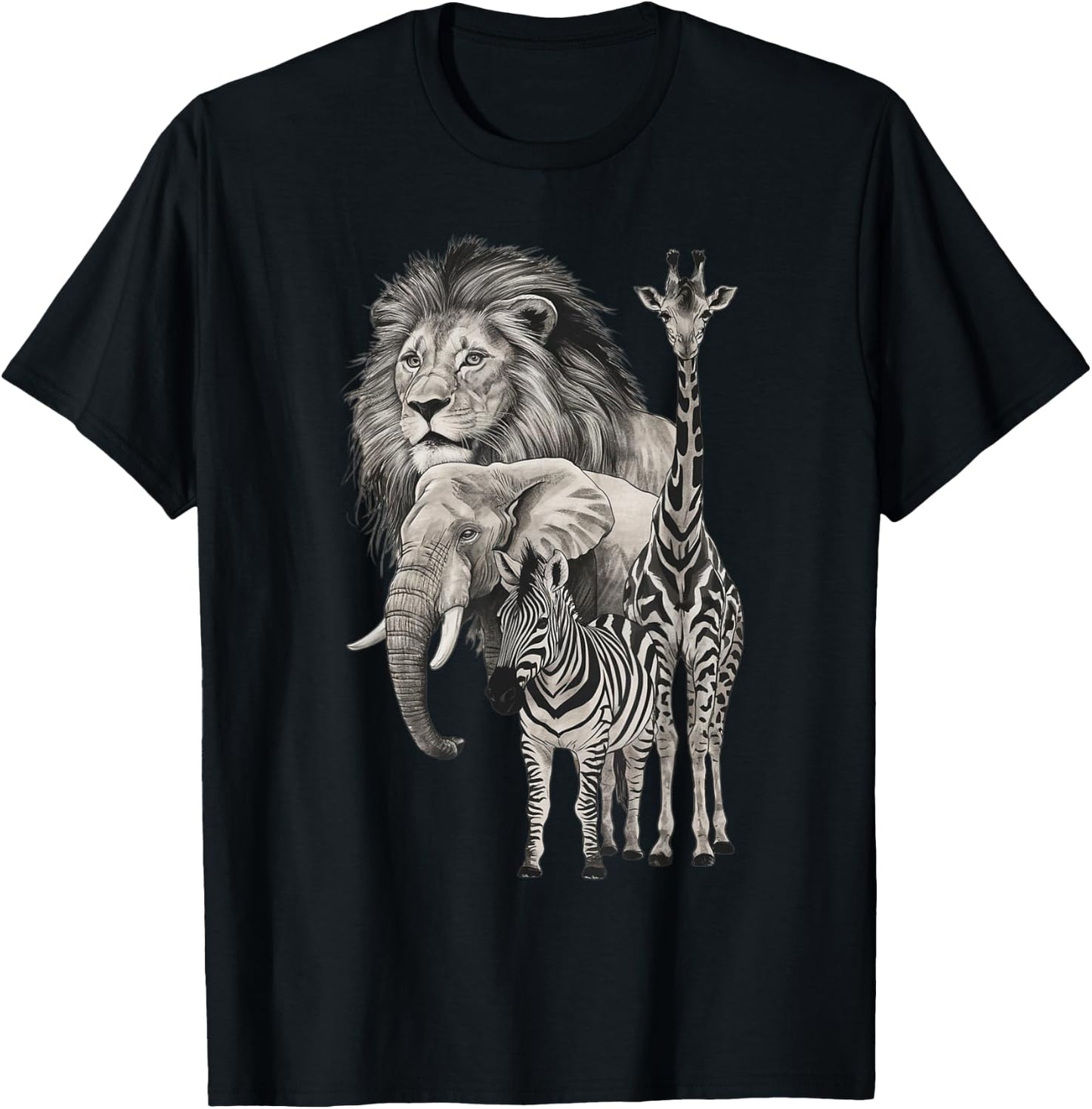 Africa, Lion, Elephant, Giraffe, Zebra, Fans , Black, S T-Shirt - T-Shirt | Black