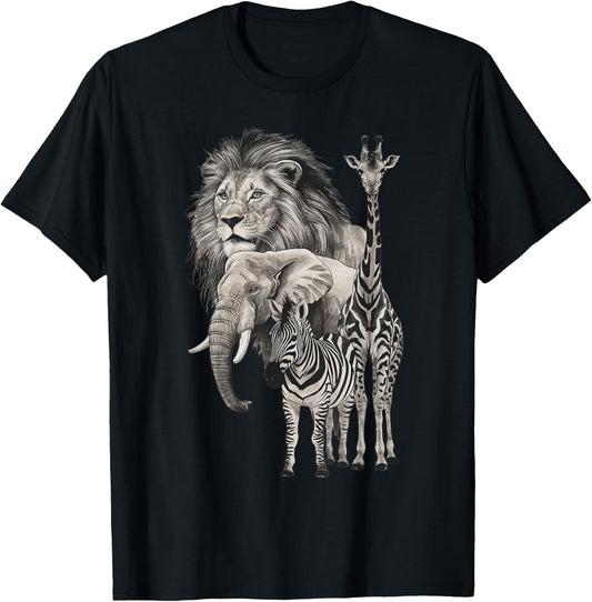 Africa, Lion, Elephant, Giraffe, Zebra, Fans , Black, S T-Shirt - T-Shirt | Black