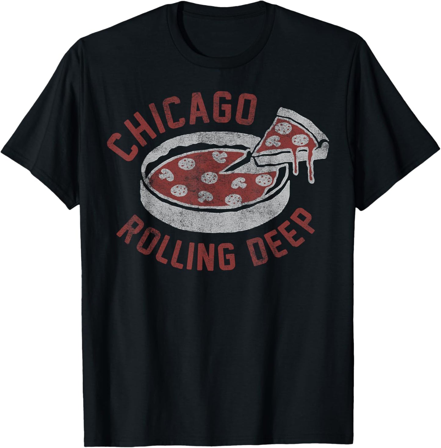 Chicago Rolling Deep Dish Pizza Vintage T-Shirt - T-Shirt | Black