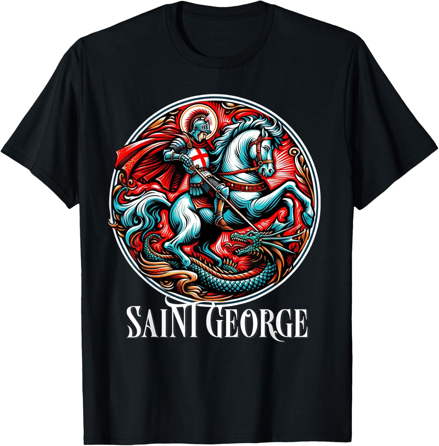 Saint George and the Dragon England Catholic T-Shirt - T-Shirt | Black