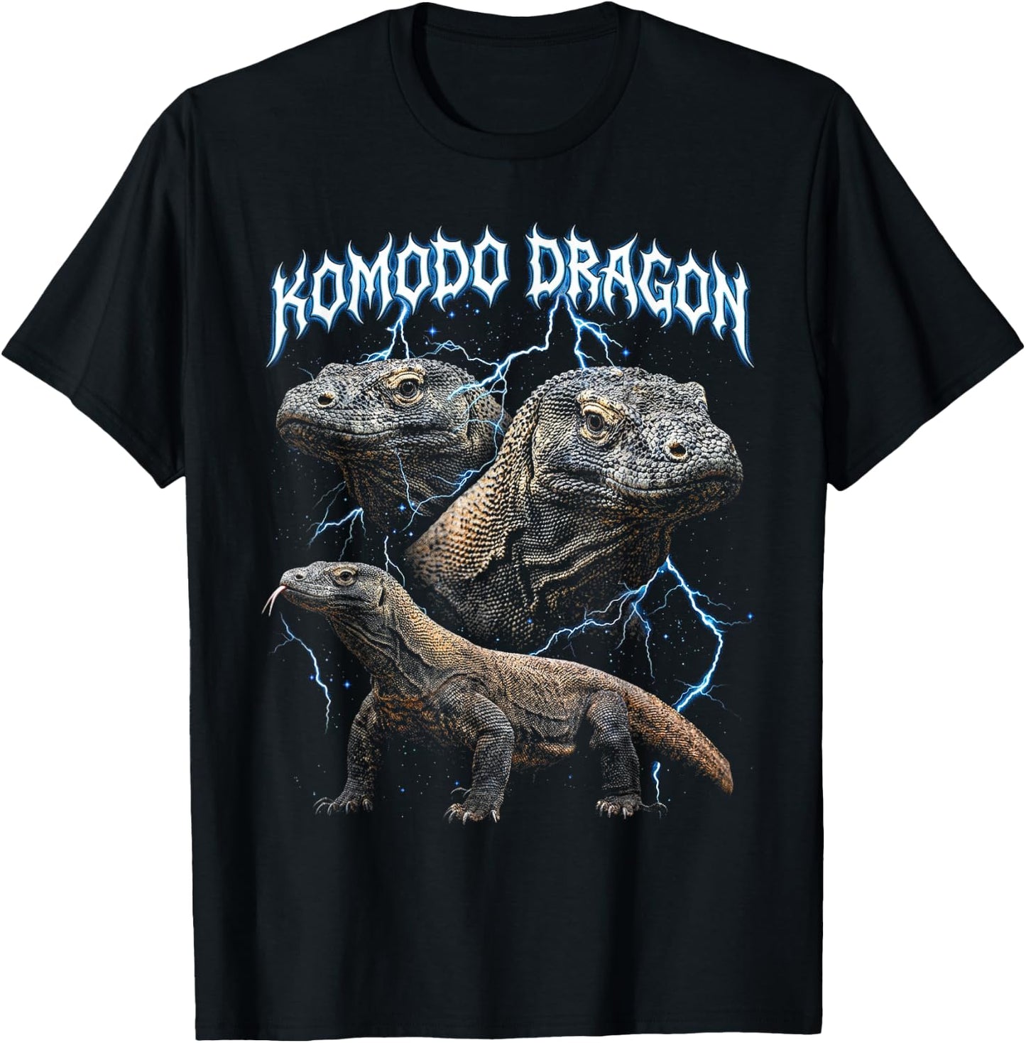 Amoureux des Animaux rétro en Heavy Metal des années 90 de Komodo Dragon T-Shirt - T-Shirt | Black