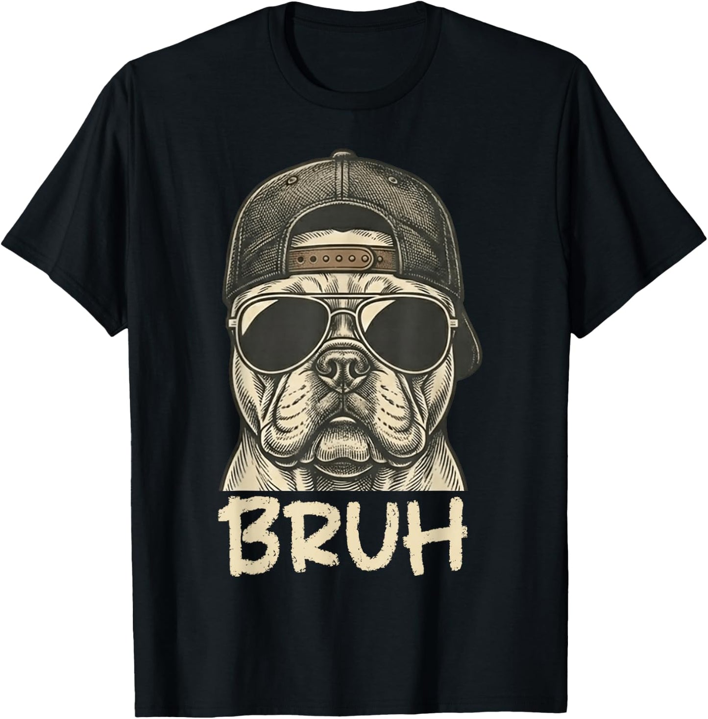 French Bulldog Sunglasses Bruh. Funny French Bulldog Lover T-Shirt - T-Shirt | Black